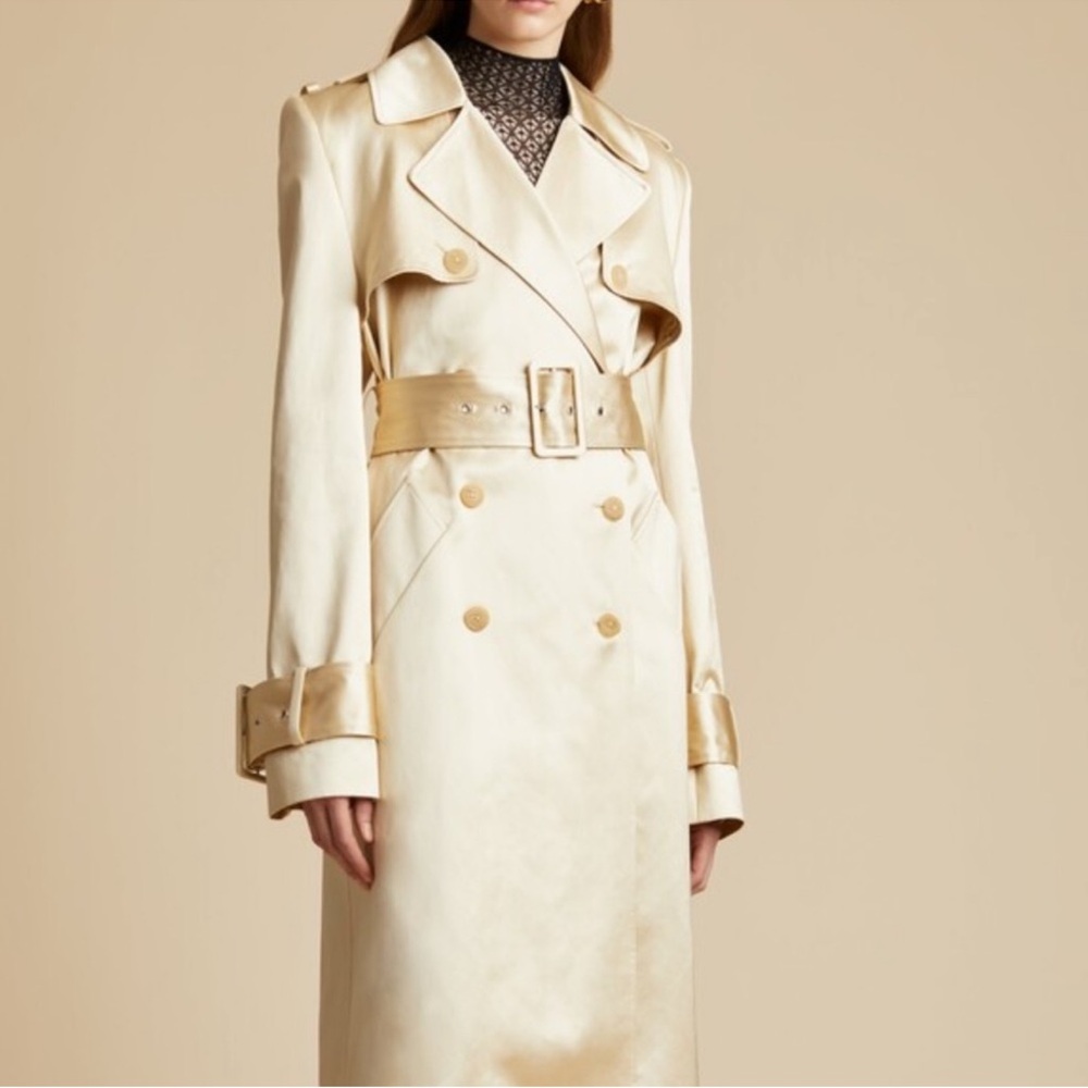 Khaite Jaden Trench Coat Cotton Blend Satin Belted Size 2 NWT $3570 - Picture 3 of 10
